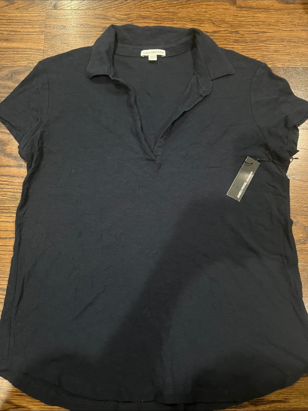 James Perse Black Short-Sleeve V-Neck Polo Tee